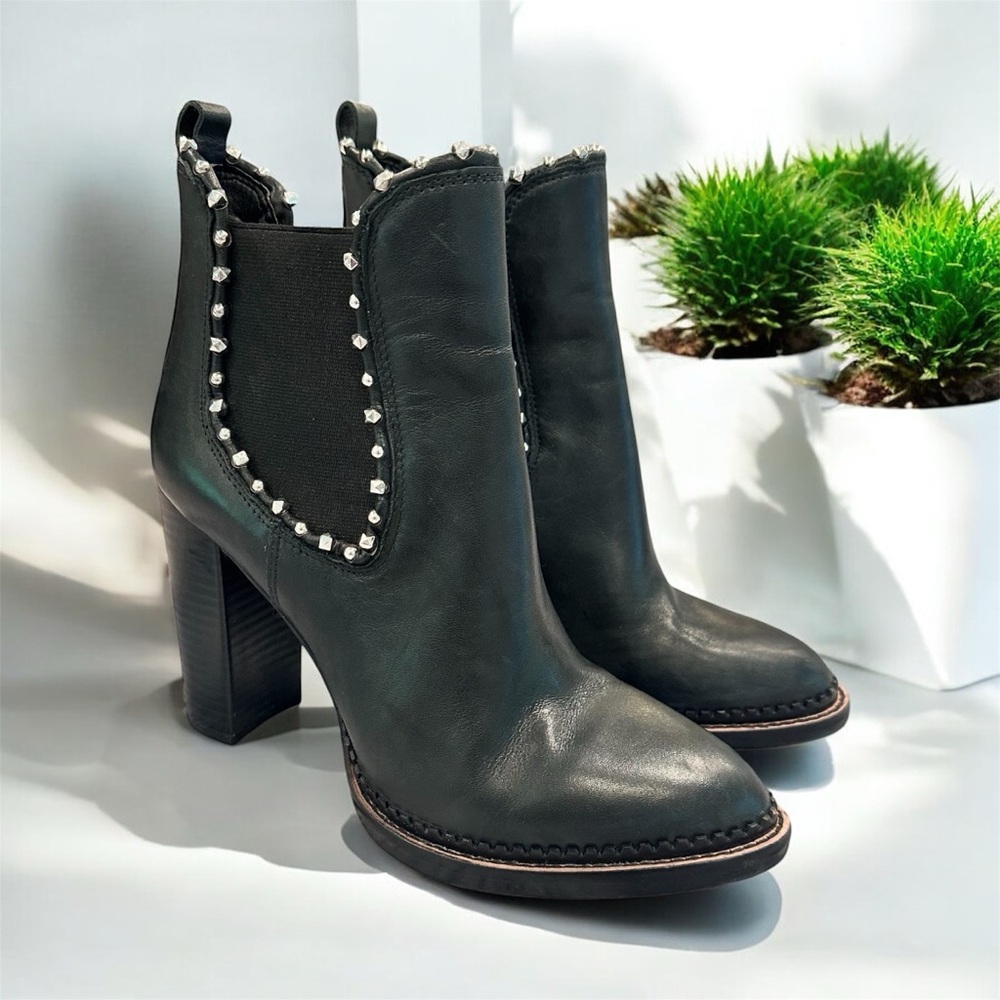 Sam Edelman Black Leather Studded Heeled Ankle Boots